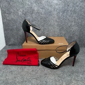 Christian Louboutin En Passant 100 Ankle Strap Heels UK 7.5 Black Leather Chic - Picture 1 of 11