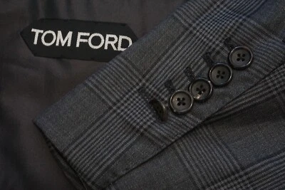 Tom Ford Basic Base A Gray Plaid 100% Wool 2 Pc Suit Jacket Pants Sz 38R - Image 1 of 4