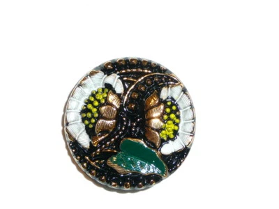 Wonderful Hand Painted Flowers Czech Glass Shank Button -  1-1/8" Multi-Colored - Image 1 of 4