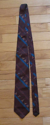 Vintage Hathaway Maroon Blue Orange Stripes "Football Player Scenes" Silk Tie - Image 1 of 4