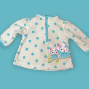 Small Wonders Sweatshirt Pullover Baby Girl 0-3 Months White Blue Polka Dot Cozy - Picture 1 of 4