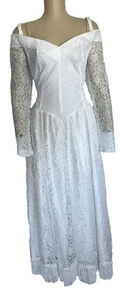 Western Collection White Lace and Fringe off Shoulder Wedding Dress, Size Med - Picture 1 of 10