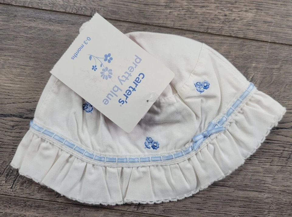 ¡Nuevo! Bonito sombrero flor azul Carter's vintage de 0-3 meses para bebé niña Foto 1 de 1