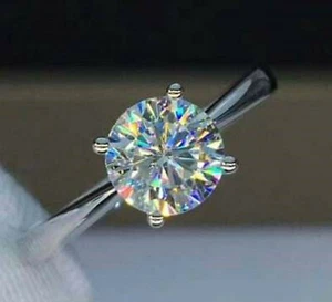Anillo de compromiso solitario moissanita de corte redondo de 2,59 quilates oro blanco liso 14 K - Imagen 1 de 5