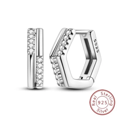 Pendientes de plata esterlina MULA S925 AAA CZ doble capa hexagonal para mujer joyería Foto 1 de 4