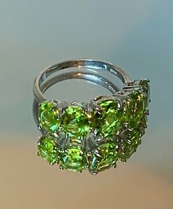 NEW Peridot 5 Stone Ring in Platinum Plated Over  Sterling Silver (Size 8)