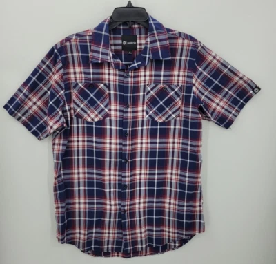 Akademiks Shirt Mens XL Red White Blue Plaid Short Sleeve Button Up Casual Y2K - Image 1 of 4