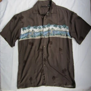 Mens Pierre Cardin Island Themed Brown Button Up Short Sleeve Shirt Size M - Picture 1 of 6