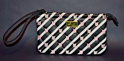 Muñequera billetera acolchada Betsey Johnson Cat Kitten negra, blanca y rosa nueva sin etiquetas Foto 1 de 4
