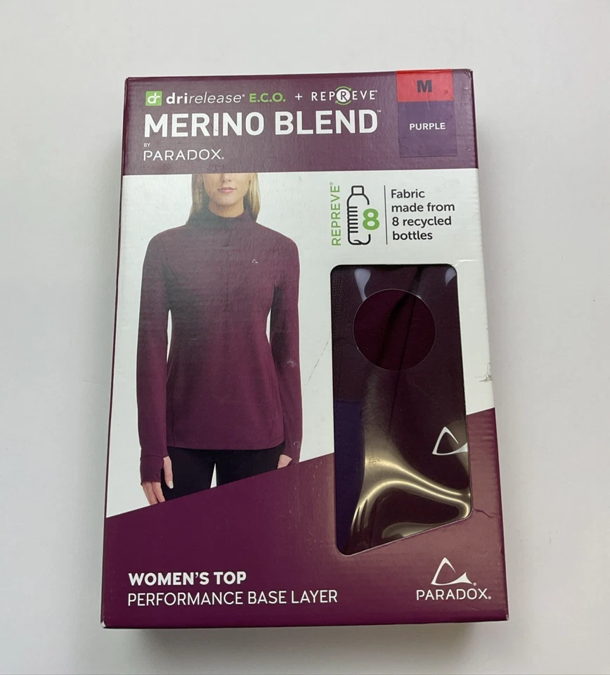 Paradox Women's Purple 1/4 Zip Merino Wool Blend Base Layer Top Size M Medium