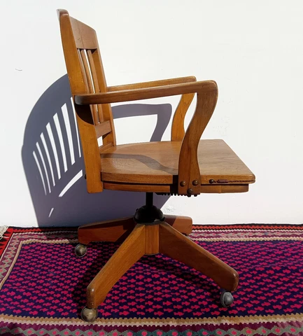 Vintage Boling 7110 Oak Office Chair - Rolling Swivel Rocker Americana Bankers Cover