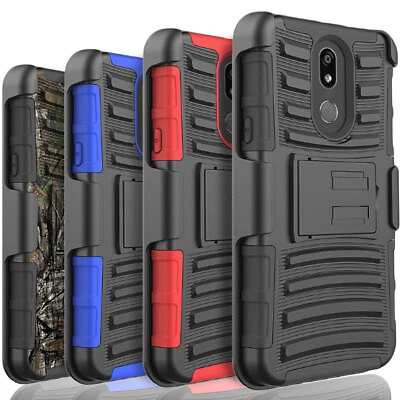 For LG K40 Case Phone Cover Kickstand Belt Clip + Tempered Glass Protector - Image 1 of 4