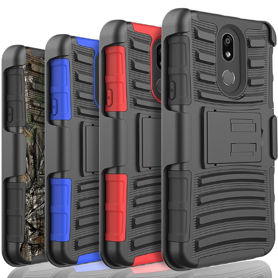 STARSHOP For LG K40 Case Phone Cover Kickstand Belt Clip + Tempered Glass Protector