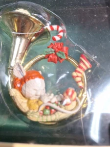 Carlton Heirloom NOT a CREATURE WAS STIRRING MOUSE FRENCH HORN Christmas Ornamen - Picture 1 of 5