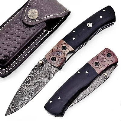 AishaTech Hand Made Pocket Knife Damascus Steel Blade horn  Handle AT-2802 - Image 1 of 4