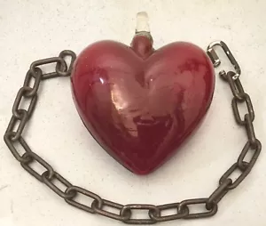 10" BLOWN GLASS RED HANGING HEART w/OUTDOOR CHAIN - Picture 1 of 11