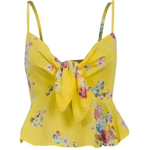 EX UK CHAINSTORE LADIES YELLOW CROPPED FLORAL CAMI TOP Size 8, 10, 12, 14, 16 18 - Picture 1 of 4