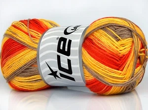 LOT OF 4 Ice BISCUIT Yarn #77495 ORANGE YELLOW CAMEL Fine Striping Micro Acrylic - Picture 1 of 4