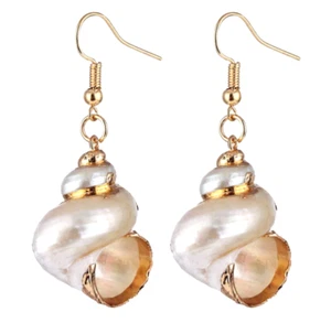 Mermaid Ocean SHELLS Beach Seaside SPIRAL Shell Betsey Johnson Earrings Big SZ - Picture 1 of 17