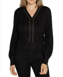 Belldini verzierte Strickjacke mit V-Ausschnitt, schwarz Gr-3X - Bild 1 von 4
