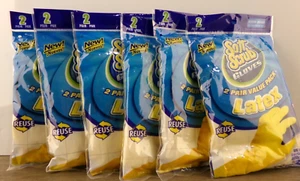 Lot of 6 Soft Scrub Reusable Latex Gloves 2 Pair per Pack=12 Pair, Medium New A2 - Picture 1 of 4