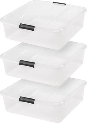 IRIS EE. UU. Paquete de 3 contenedores de almacenamiento de plástico de 33 qt con hebilla debajo de la cama transparente  Foto 1 de 4