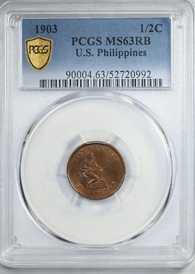 1903 USA Philippines 1/2C Centavo PCGS MS63RB - Image 1 of 4