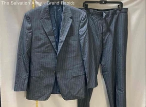 Hugo Boss Mens Blue Striped 2pc Single Breasted Formal Suit Pants Set Size 54 - Picture 1 of 12