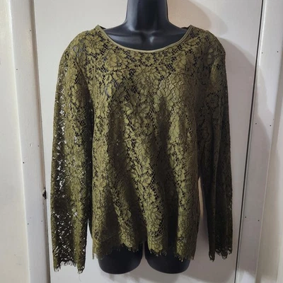 Blusa J Crew para mujer talla 14 de encaje verde oliva cuello lazado cami incorporada Foto 1 de 4