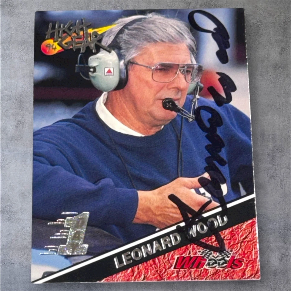 Tarjeta autografiada NASCAR LEGEND HOFer Leonard Wood 1994 WHEELS HIGH GEAR DÍA 1 Foto 1 de 1