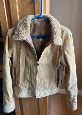 Chaqueta de Colección Y2K Mudd Talla Mediana Pana Piel Borde Cuello Cremallera Abrigo Foto 1 de 4