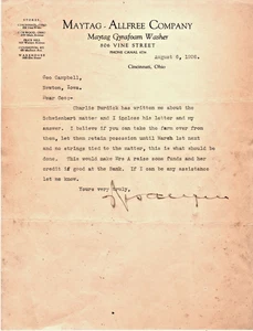 Membrete Maytag Allfree Company 1926 y membrete de caja de ahorros Baxter Iowa - Imagen 1 de 3