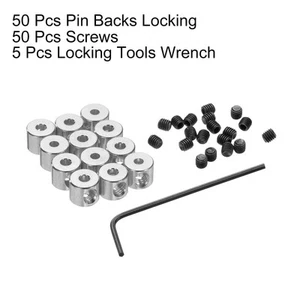50pcs Pin Backs Locking Pin Keepers with 5pcs Wrench (6mmx5mm, Silver Tone) - Foto 1 di 9