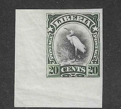 Liberia 1906, 20c pájaro oficial, hoja IMPERF copia esquina, falta "OS" #O51 Foto 1 de 2