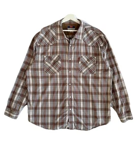 VTG 70s Levi's Western Shirt Mens 2XL Brown Buffalo Plaid Cowboy Pearl Snap - Picture 1 of 11