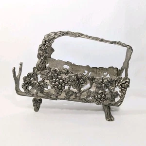 Silver Plated Wine Bottle Holder Vintage Footed Adjustable Grape Vine Unmarked - Picture 1 of 12