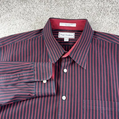 Paul Frederick Mens 17 Black Red Stripe Cotton Button down Dress Shirt Career - Image 1 of 4