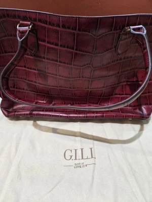 G.I.L.I. Red Leather Ex Large Tote Croco Embossed Satchel Handbag Tassel Purse - Image 1 of 4