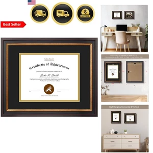 11x14 Black Gold Burgundy Document Frame for 8x10 Diploma Certificate Wall Mount - Picture 1 of 9