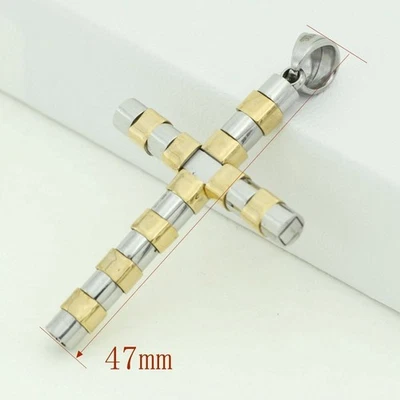 Men's Stainless Steel,Silver Cross 47mm Pendant,Gold plated*Unisex + Box - Image 1 of 3
