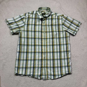 Camisa Prana Para Hombres Grande A Cuadros Manga Corta Cuello Abotonado Algodón Orgánico Camiseta - Imagen 1 de 13