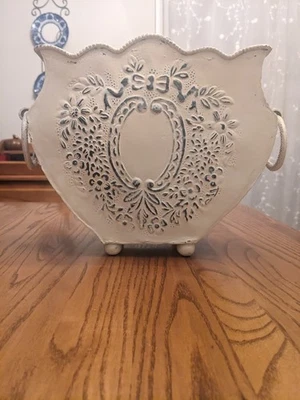 Shabby Chic Cottage Rustic Decorative Footed Container Metal - Image 1 of 4