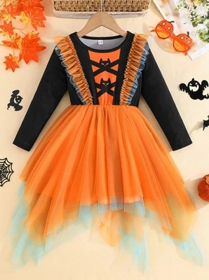 NEW Girls Witch Orange Dress Halloween Costume - Image 1 of 3