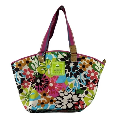 Lilly Bloom Purse Travel Tote Floral Multicolored Eco Friendly Double Handle Lg - Image 1 of 4