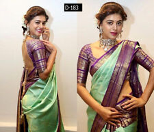 Indian kanchipuram silk saree pakistani Designer ethnic formal party sari