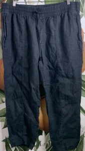 Athleta XL Black Retreat Linen Pull on Ankle Pants Drawstring - Picture 1 of 6