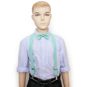 Teal Mint bowtie & suspender set for Baby Toddler Kids Boys U.S SELLER - Picture 1 of 4