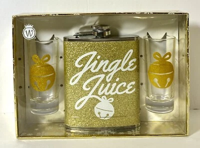 Frasco de vacaciones Wild Eye Gold (7 oz.) nuevo en caja y 2 vasos de chupito (2,5 oz.) Juego de regalo Foto 1 de 4