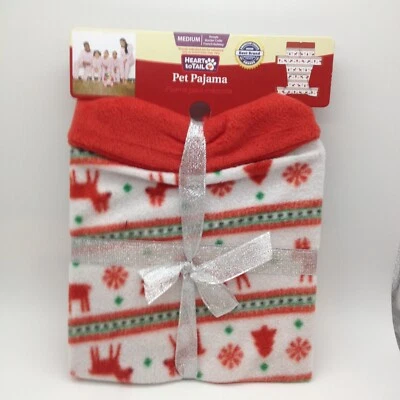 NEW Heart to Tail Medium Holiday Pet Dog Pajama NWT Red Reindeer Trees Snowflake - Image 1 of 4