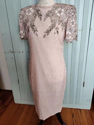 Vestido Formal Vintage Stenay Mujer Rosa Talla 8P Seda, Cuentas Lentejuelas Foto 1 de 4